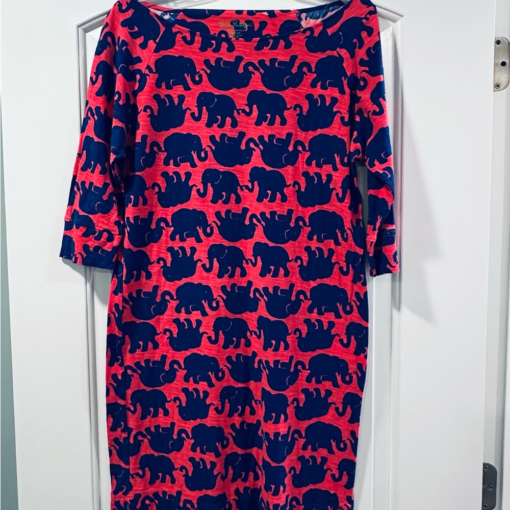 Lilly Pulitzer Pink and Blue Elephant Shift Dress